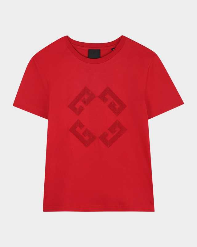 Boy's Short-Sleeve Embroidered Logo T-Shirt, Size 4-6